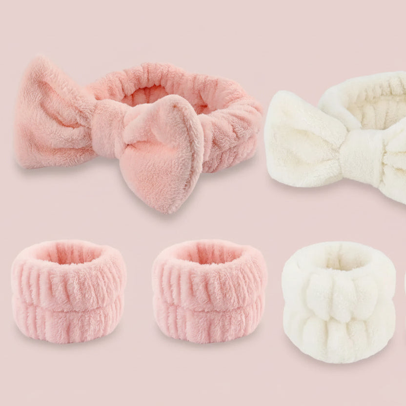 Kit Faixa de Cabelo com Pulseiras para Skincare